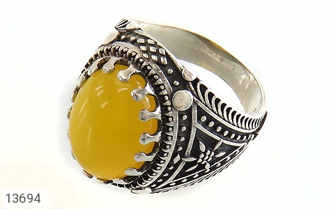 انگشتر نقره عقیق زرد طرح سنتی مردانه [شرف الشمس] - 13694